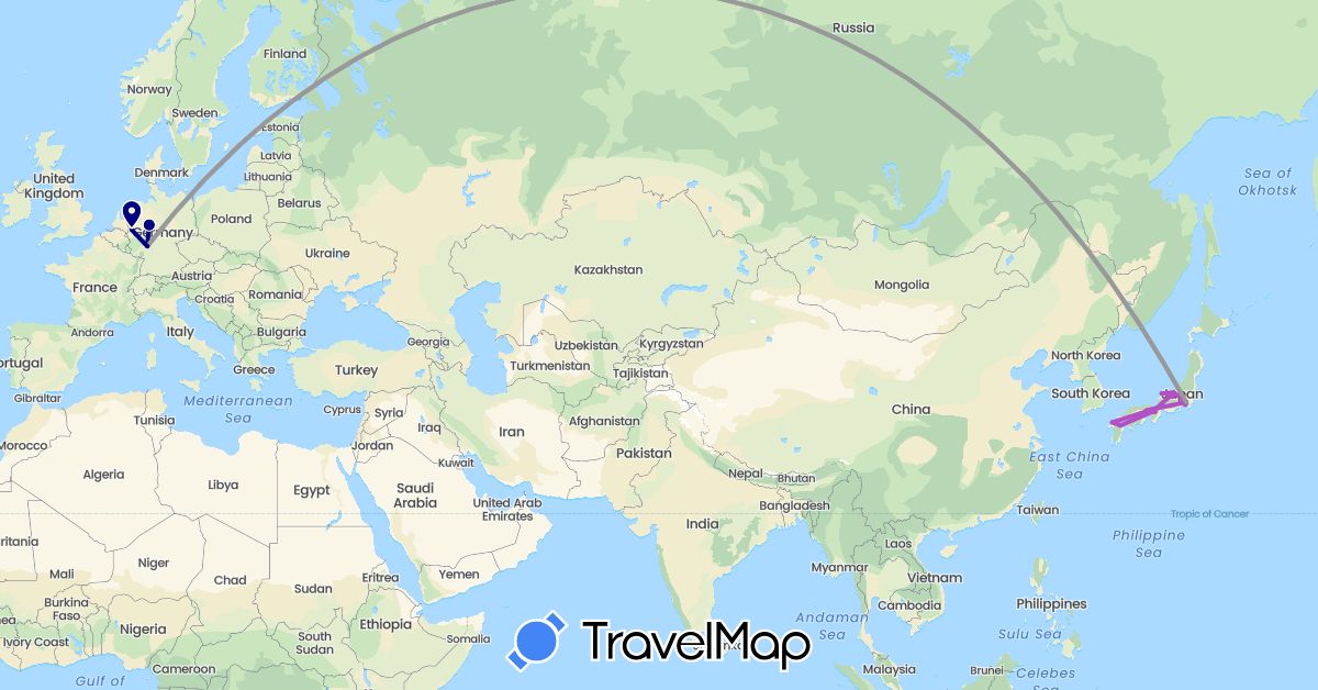 TravelMap itinerary: driving, plane, train in Germany, Japan (Asia, Europe)