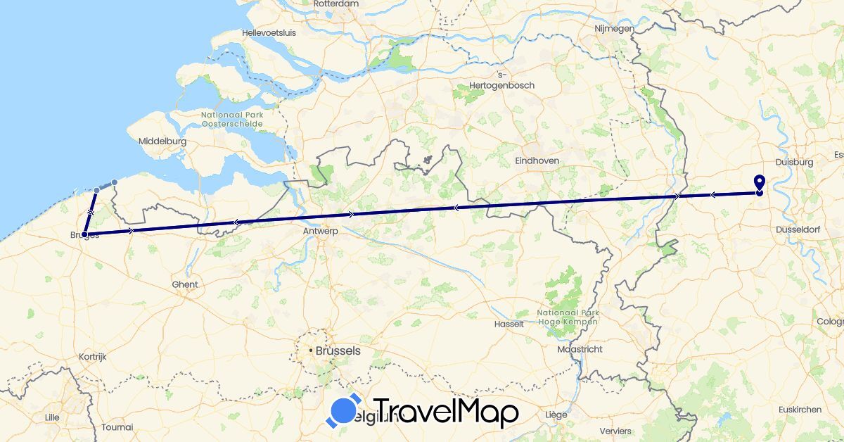 TravelMap itinerary: driving, cycling in Belgium, Germany, Netherlands (Europe)